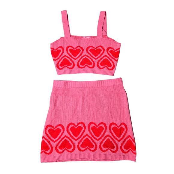 Sugar Thrillz Knit Heart Pink Skirt Set Size: M/L